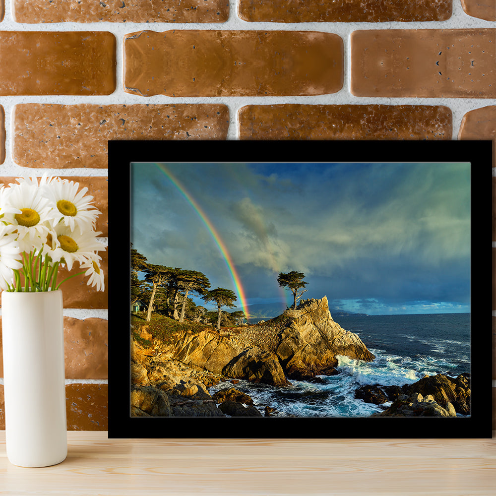 Pebble Beach Golf Links Lone Cypress Pot Of Gold, California, Framed Art Print Wall Decor, Picture Framed