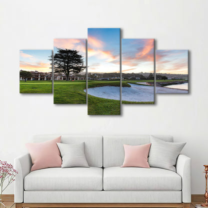 Pebble Beach Golf Resort, Hole 18 Fine Art, Golf Art Print, 5 Pieces Mixed Canvas Print Wall Art