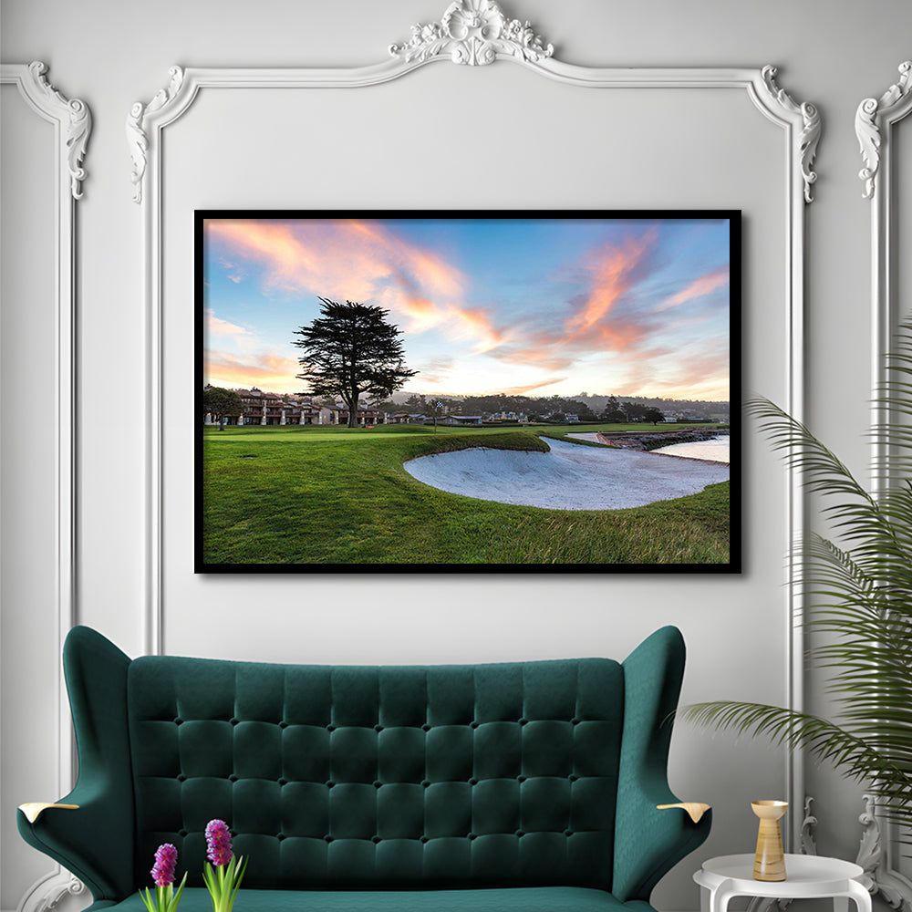 Pebble Beach Golf Resort, Hole 18 Fine Art, Framed Art Print Wall Decor, Picture Framed