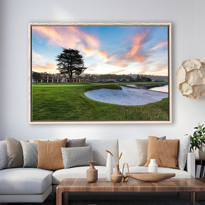 Pebble Beach Golf Resort, Hole 18 Fine Art, Floating Framed Canvas Print Wall Art