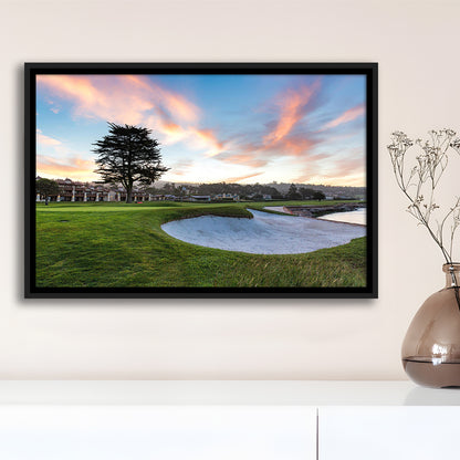 Pebble Beach Golf Resort, Hole 18 Fine Art, Floating Framed Canvas Print Wall Art