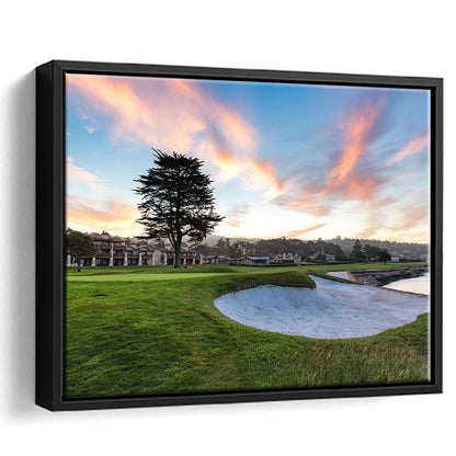 Pebble Beach Golf Resort, Hole 18 Fine Art, Floating Framed Canvas Print Wall Art