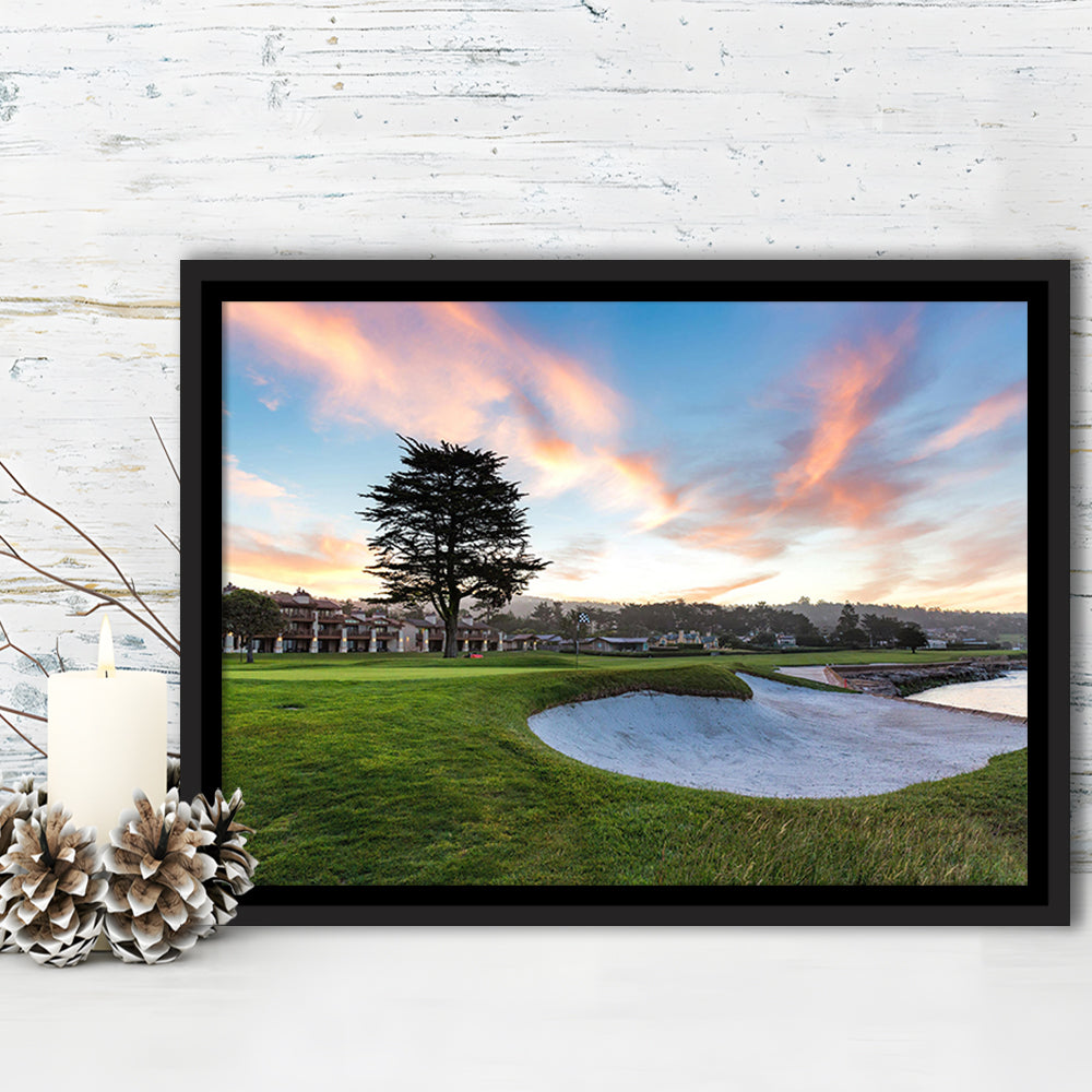 Pebble Beach Golf Resort, Hole 18 Fine Art, Floating Framed Canvas Print Wall Art