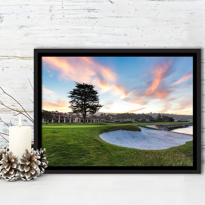 Pebble Beach Golf Resort, Hole 18 Fine Art, Floating Framed Canvas Print Wall Art