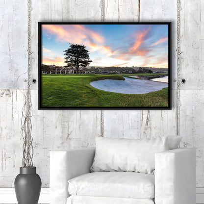Pebble Beach Golf Resort, Hole 18 Fine Art, Floating Framed Canvas Print Wall Art