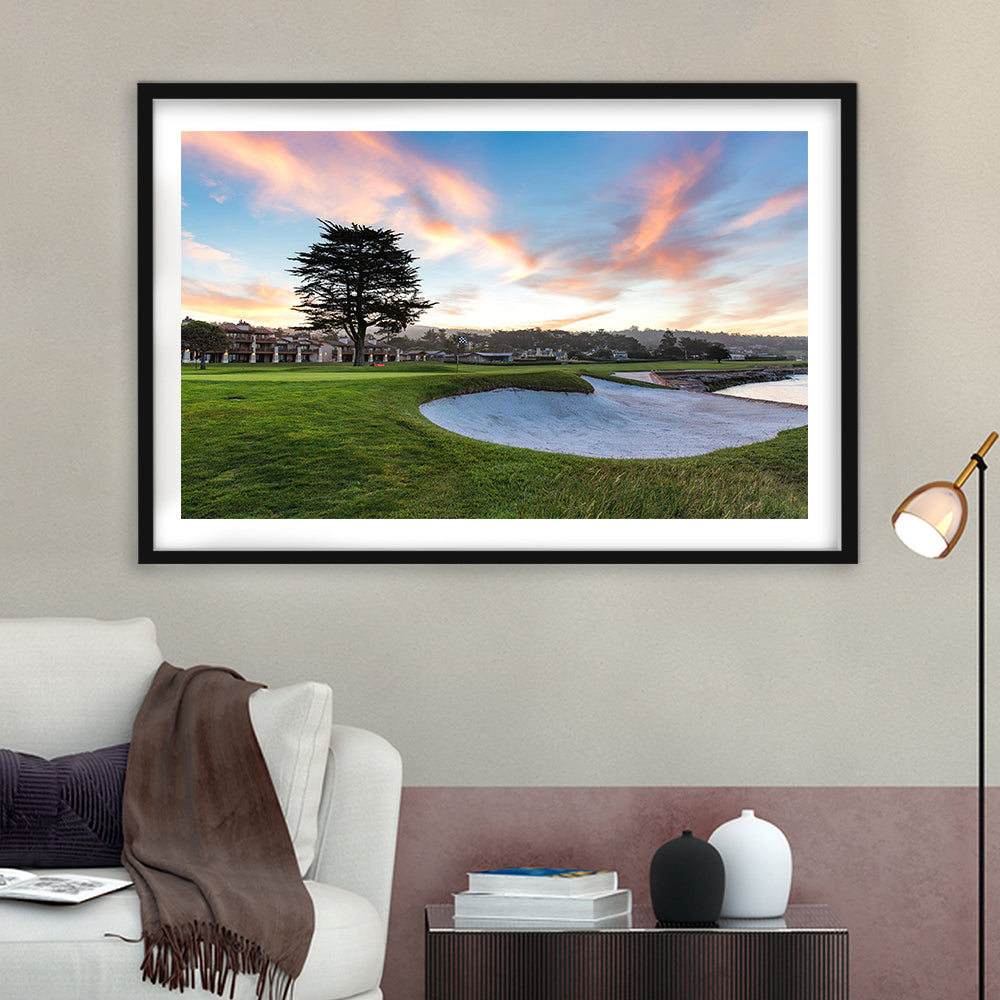 Pebble Beach Golf Resort, Hole 18 Fine Art, Goft Art Print, Framed Art Print White Border Wall Decor