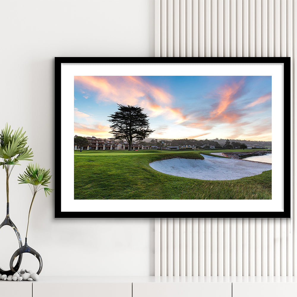 Pebble Beach Golf Resort, Hole 18 Fine Art, Goft Art Print, Framed Art Print White Border Wall Decor