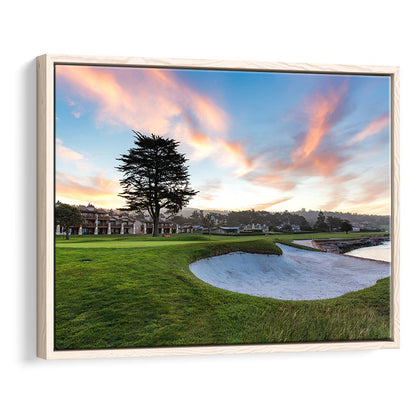 Pebble Beach Golf Resort, Hole 18 Fine Art, Floating Framed Canvas Print Wall Art