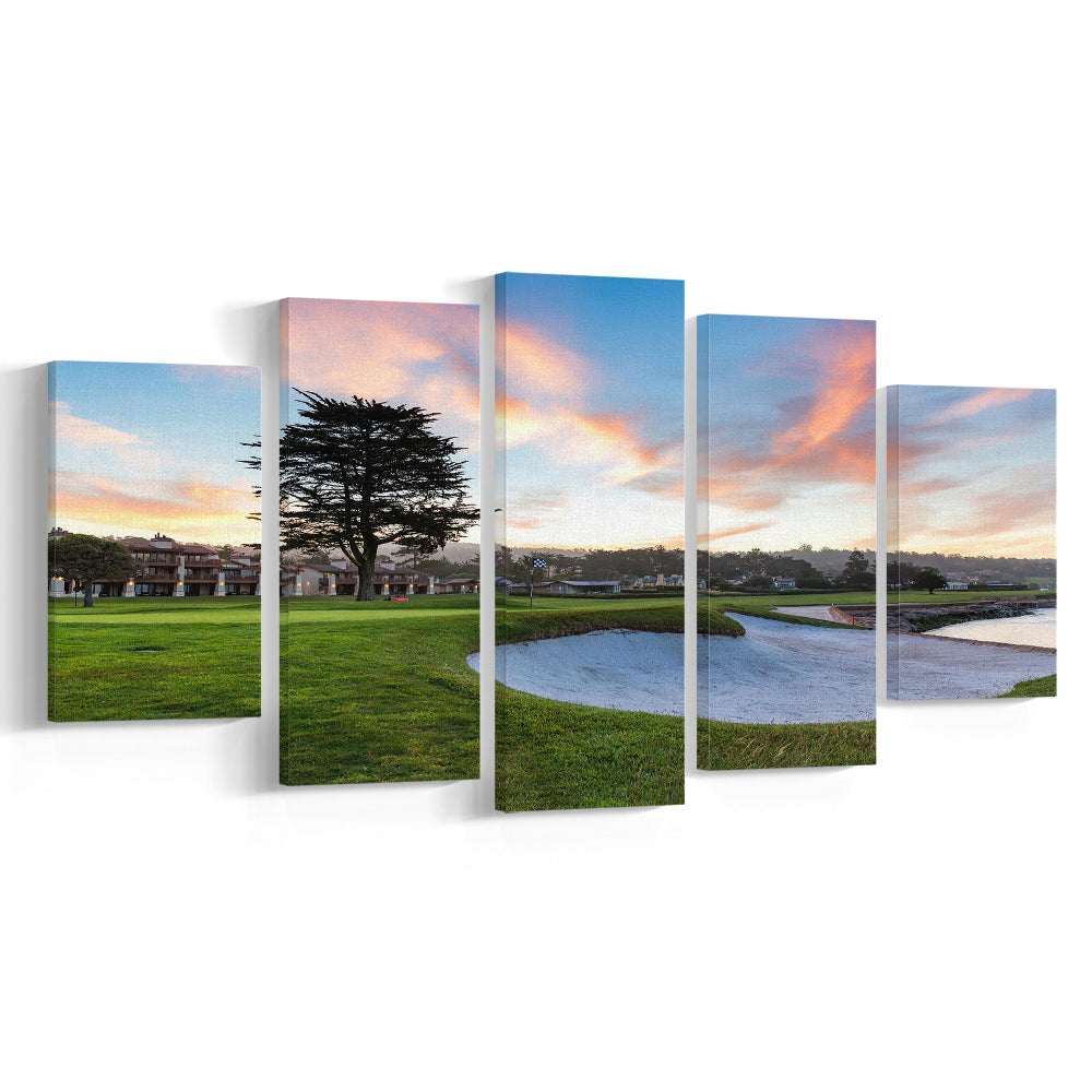 Pebble Beach Golf Resort, Hole 18 Fine Art, Golf Art Print, 5 Pieces Mixed Canvas Print Wall Art