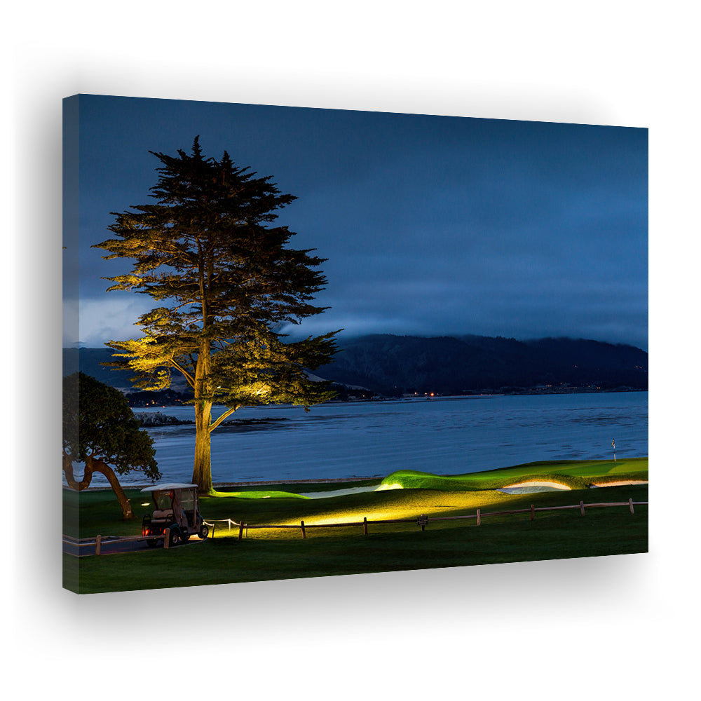 Pebble Beach Golf Resort, Hole 18 At Night Fine Art, Golf Art Print,Gifts Golf Lover