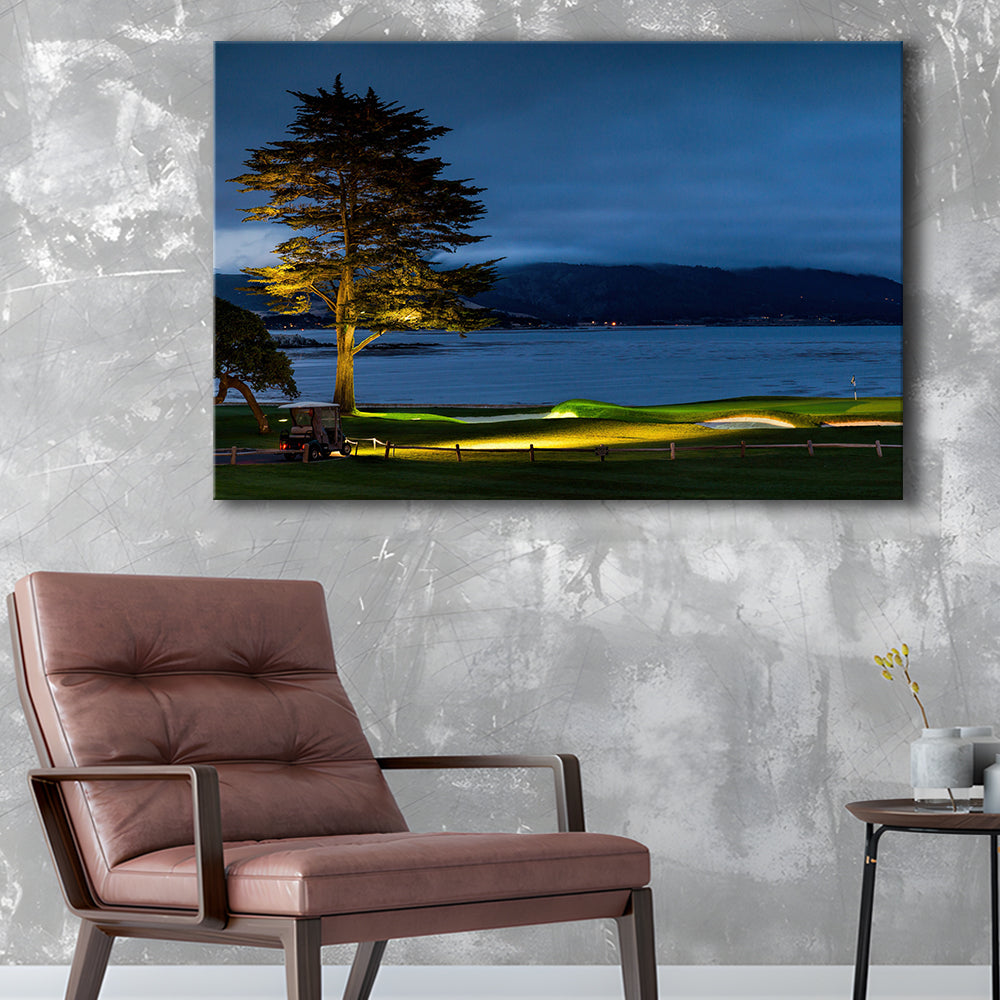 Pebble Beach Golf Resort, Hole 18 At Night Fine Art, Golf Art Print,Gifts Golf Lover