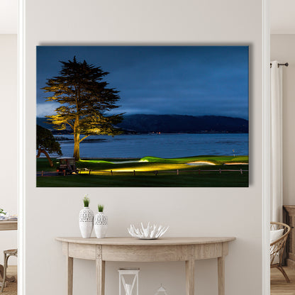 Pebble Beach Golf Resort, Hole 18 At Night Fine Art, Golf Art Print,Gifts Golf Lover