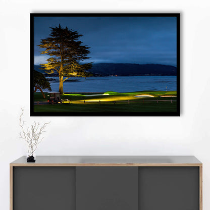 Pebble Beach Golf Resort, Hole 18 At Night Fine Art, Framed Art Print Wall Decor, Picture Framed