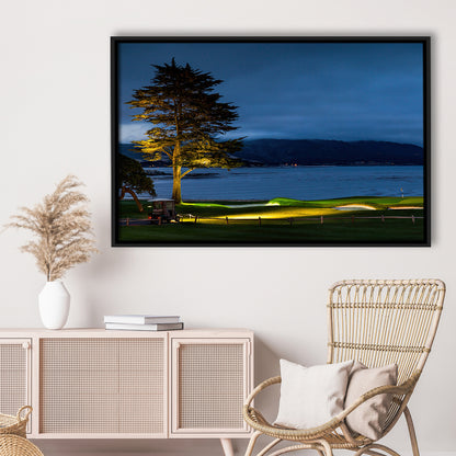Pebble Beach Golf Resort, Hole 18 At Night Fine Art, Floating Framed Canvas Print Wall Art
