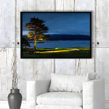 Pebble Beach Golf Resort, Hole 18 At Night Fine Art, Floating Framed Canvas Print Wall Art