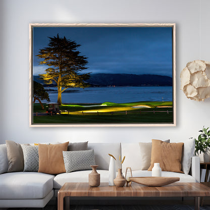 Pebble Beach Golf Resort, Hole 18 At Night Fine Art, Floating Framed Canvas Print Wall Art