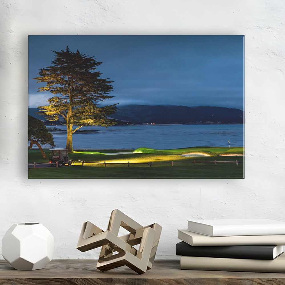 Pebble Beach Golf Resort, Hole 18 At Night Fine Art, Golf Art Print,Gifts Golf Lover