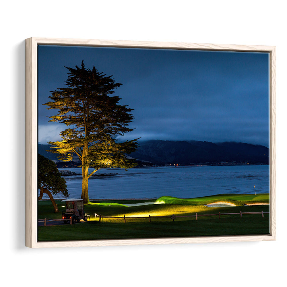 Pebble Beach Golf Resort, Hole 18 At Night Fine Art, Floating Framed Canvas Print Wall Art