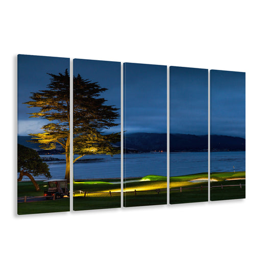 Pebble Beach Golf Resort, Hole 18 At Night Fine Art, Golf Art Print, Extra Large Canvas Print Wall Art