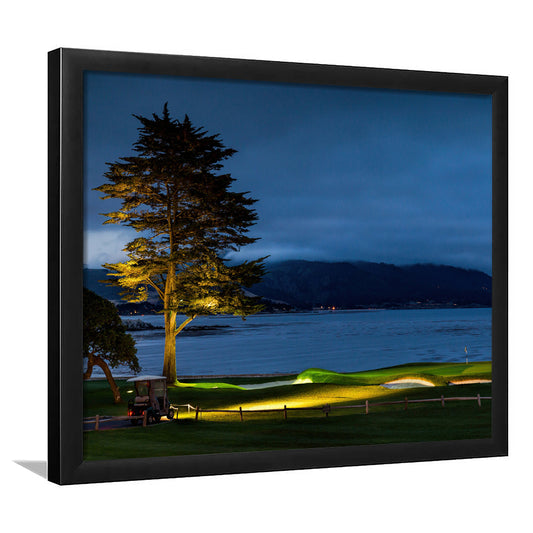 Pebble Beach Golf Resort, Hole 18 At Night Fine Art, Framed Art Print Wall Decor, Picture Framed
