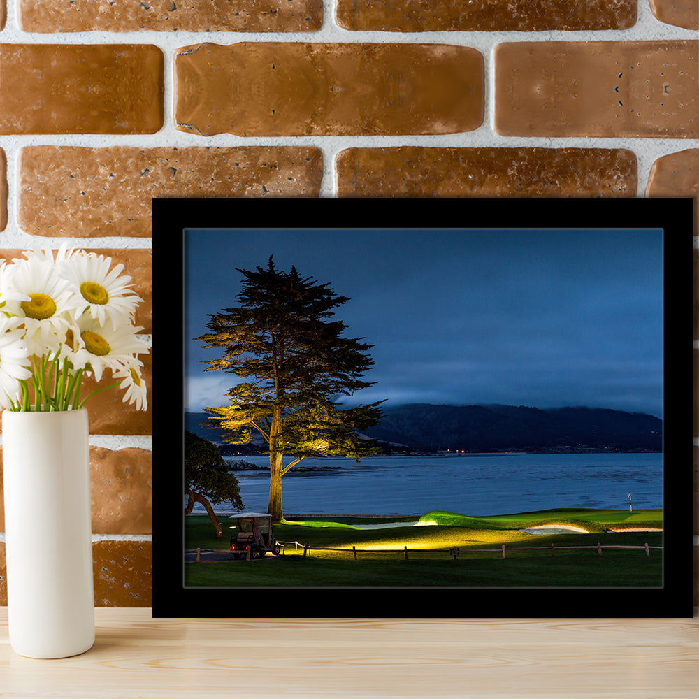 Pebble Beach Golf Resort, Hole 18 At Night Fine Art, Framed Art Print Wall Decor, Picture Framed