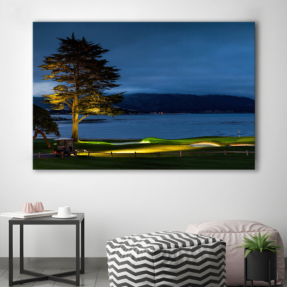 Pebble Beach Golf Resort, Hole 18 At Night Fine Art, Golf Art Print,Gifts Golf Lover