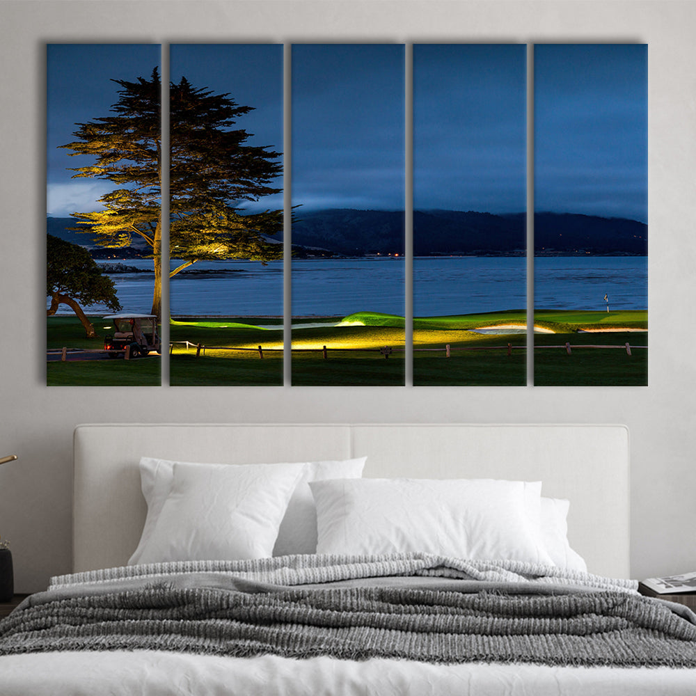 Pebble Beach Golf Resort, Hole 18 At Night Fine Art, Golf Art Print, Extra Large Canvas Print Wall Art