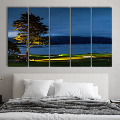 Pebble Beach Golf Resort, Hole 18 At Night Fine Art, Golf Art Print, Extra Large Canvas Print Wall Art
