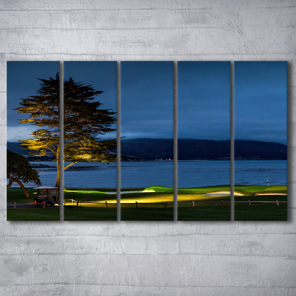 Pebble Beach Golf Resort, Hole 18 At Night Fine Art, Golf Art Print, Extra Large Canvas Print Wall Art