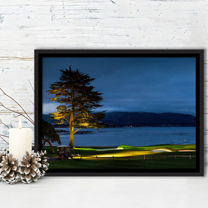 Pebble Beach Golf Resort, Hole 18 At Night Fine Art, Floating Framed Canvas Print Wall Art