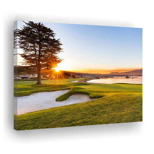 Pebble Beach Golf Resort, Sunrise On Hole 18 Fine Art, Golf Art Print,Gifts Golf Lover