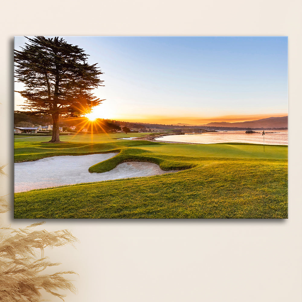 Pebble Beach Golf Resort, Sunrise On Hole 18 Fine Art, Golf Art Print,Gifts Golf Lover