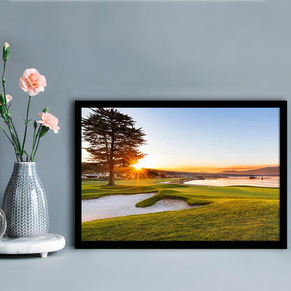 Pebble Beach Golf Resort, Sunrise On Hole 18 Fine Art, Framed Art Print Wall Decor, Picture Framed