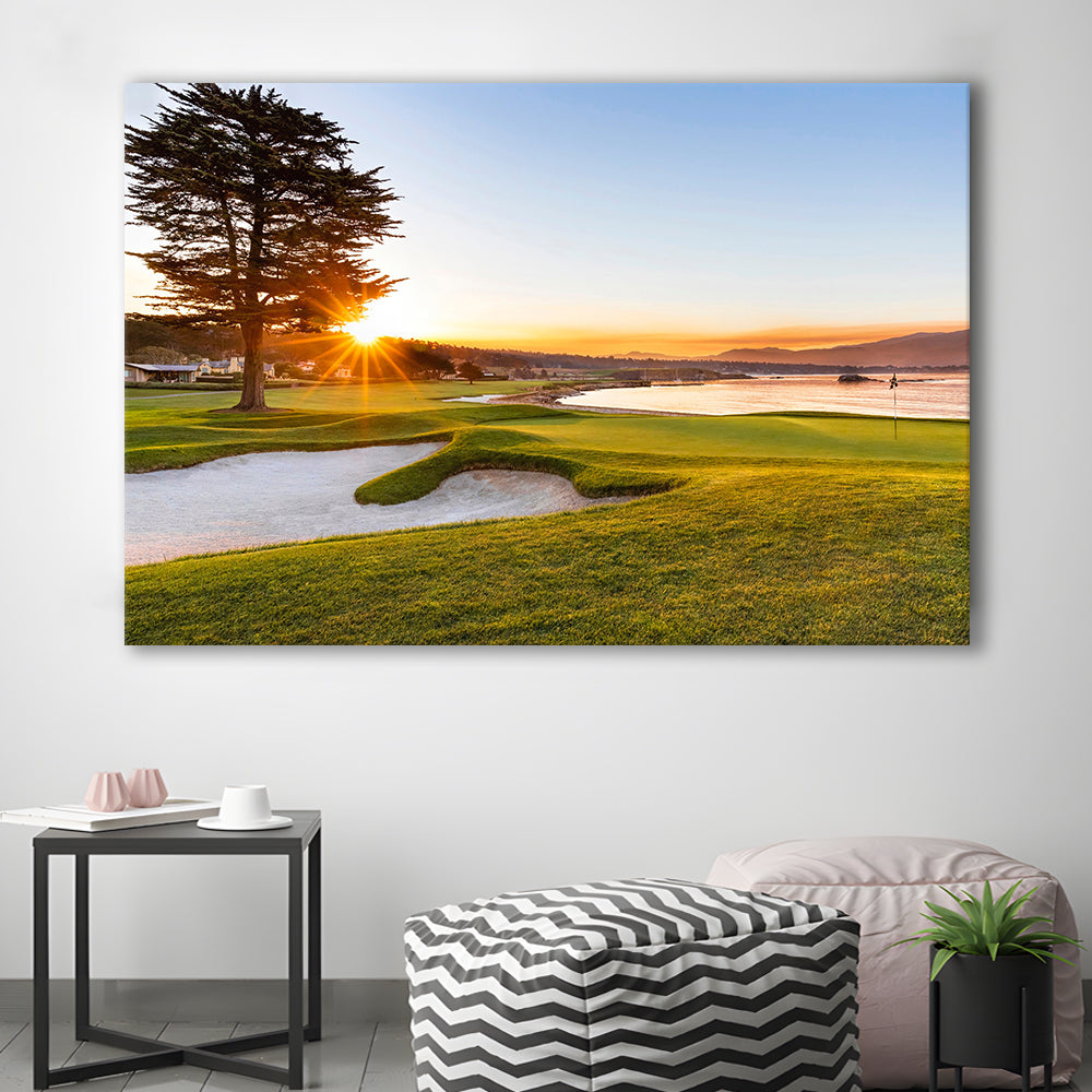 Pebble Beach Golf Resort, Sunrise On Hole 18 Fine Art, Golf Art Print,Gifts Golf Lover