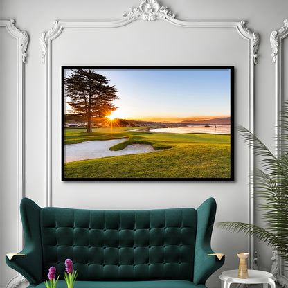 Pebble Beach Golf Resort, Sunrise On Hole 18 Fine Art, Framed Art Print Wall Decor, Picture Framed