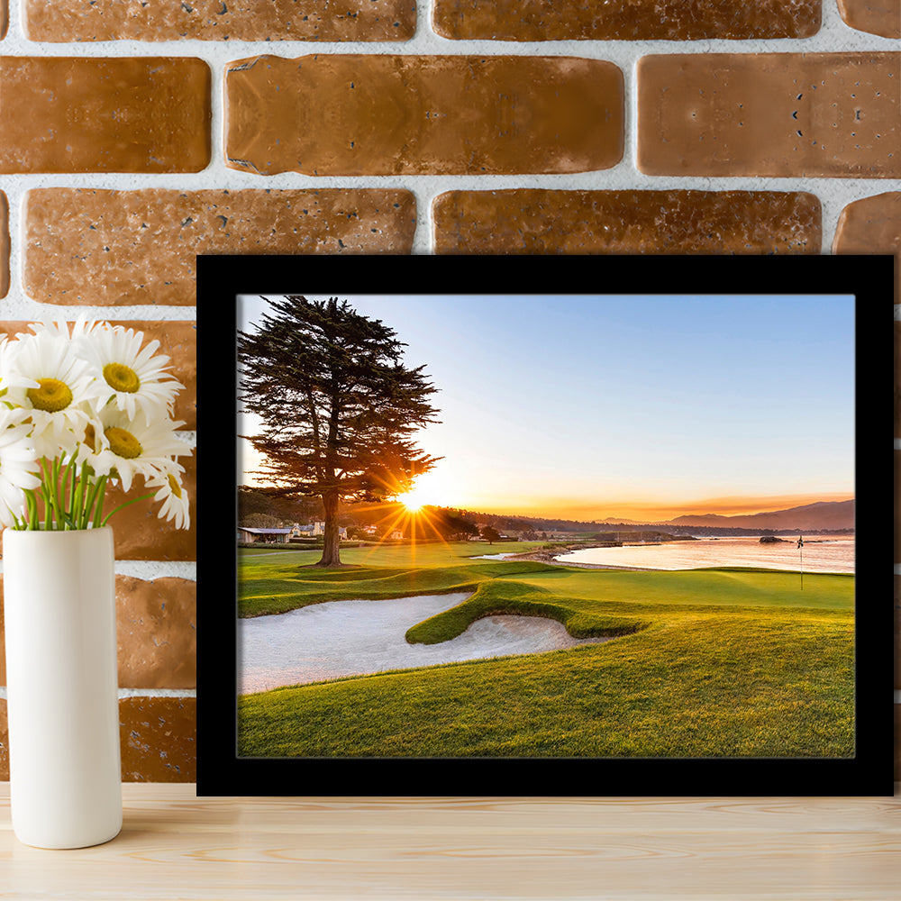Pebble Beach Golf Resort, Sunrise On Hole 18 Fine Art, Framed Art Print Wall Decor, Picture Framed