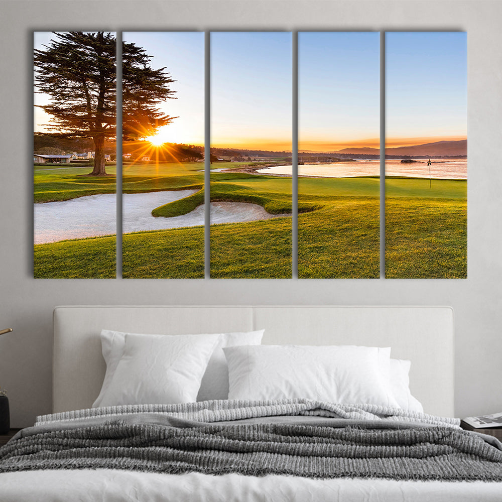 Pebble Beach Golf Resort, Sunrise On Hole 18 Fine Art, Golf Art Print, Extra Large Canvas Print Wall Art