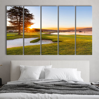 Pebble Beach Golf Resort, Sunrise On Hole 18 Fine Art, Golf Art Print, Extra Large Canvas Print Wall Art