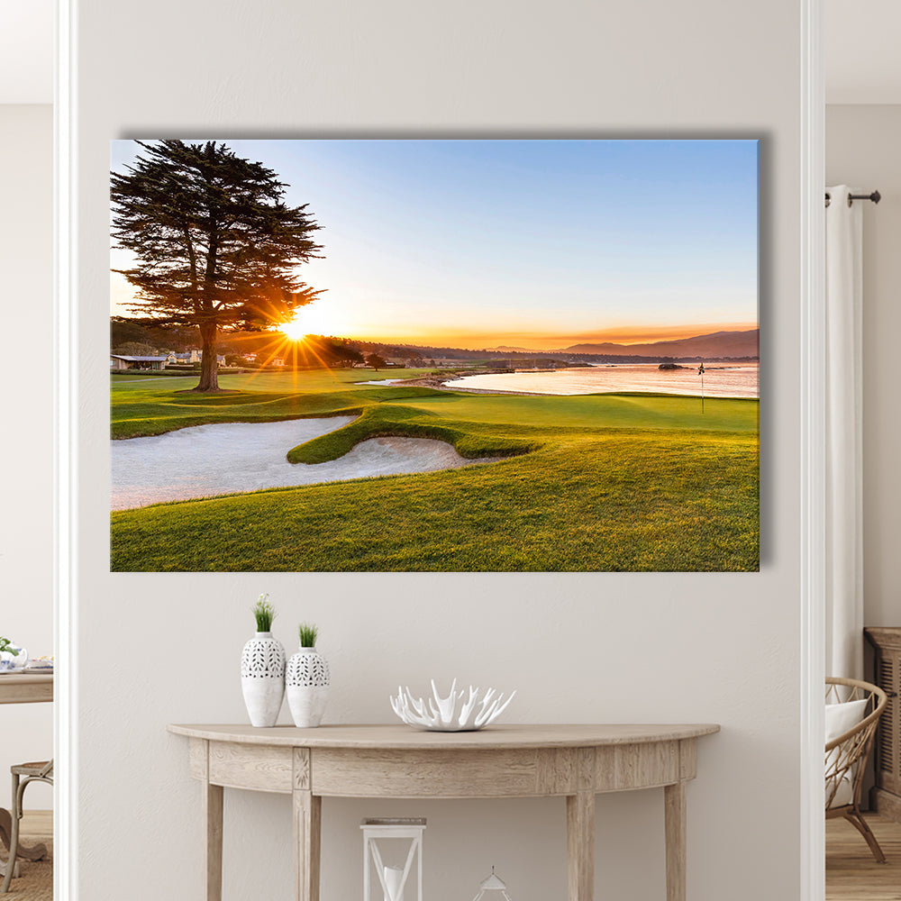 Pebble Beach Golf Resort, Sunrise On Hole 18 Fine Art, Golf Art Print,Gifts Golf Lover