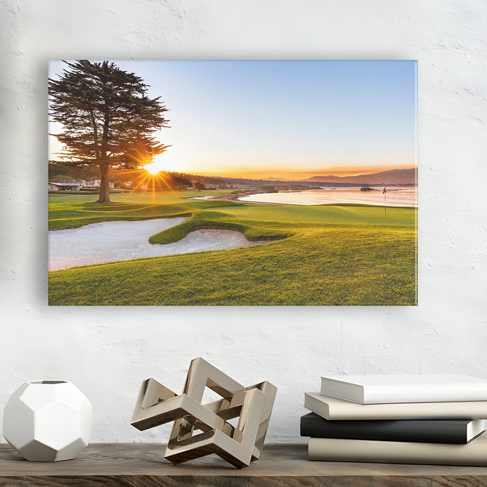 Pebble Beach Golf Resort, Sunrise On Hole 18 Fine Art, Golf Art Print,Gifts Golf Lover