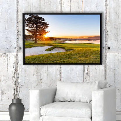 Pebble Beach Golf Resort, Sunrise On Hole 18 Fine Art, Floating Framed Canvas Print Wall Art