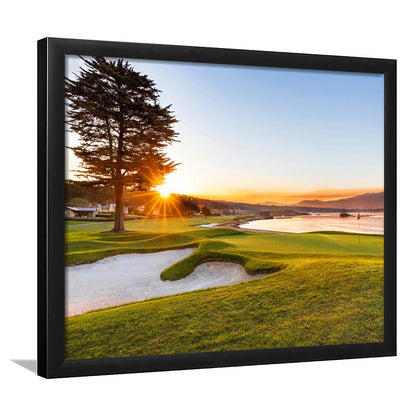 Pebble Beach Golf Resort, Sunrise On Hole 18 Fine Art, Framed Art Print Wall Decor, Picture Framed