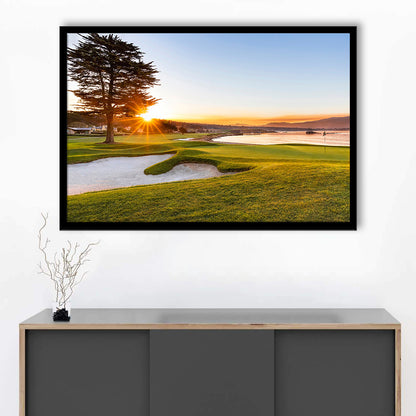 Pebble Beach Golf Resort, Sunrise On Hole 18 Fine Art, Framed Art Print Wall Decor, Picture Framed