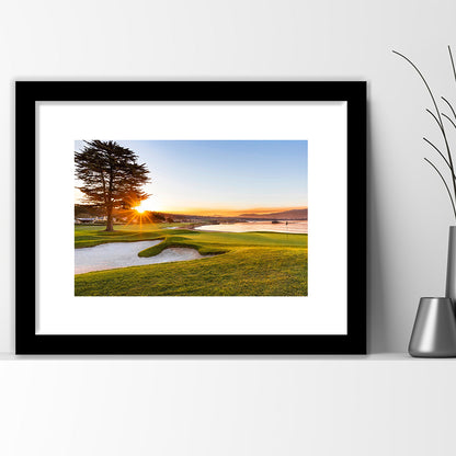 Pebble Beach Golf Resort, Sunrise On Hole 18 Fine Art, Goft Art Print, Framed Art Print White Border Wall Decor