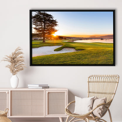 Pebble Beach Golf Resort, Sunrise On Hole 18 Fine Art, Floating Framed Canvas Print Wall Art