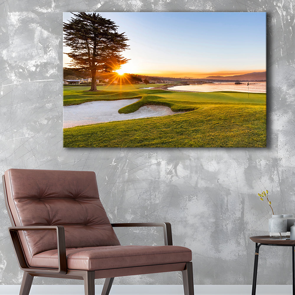Pebble Beach Golf Resort, Sunrise On Hole 18 Fine Art, Golf Art Print,Gifts Golf Lover