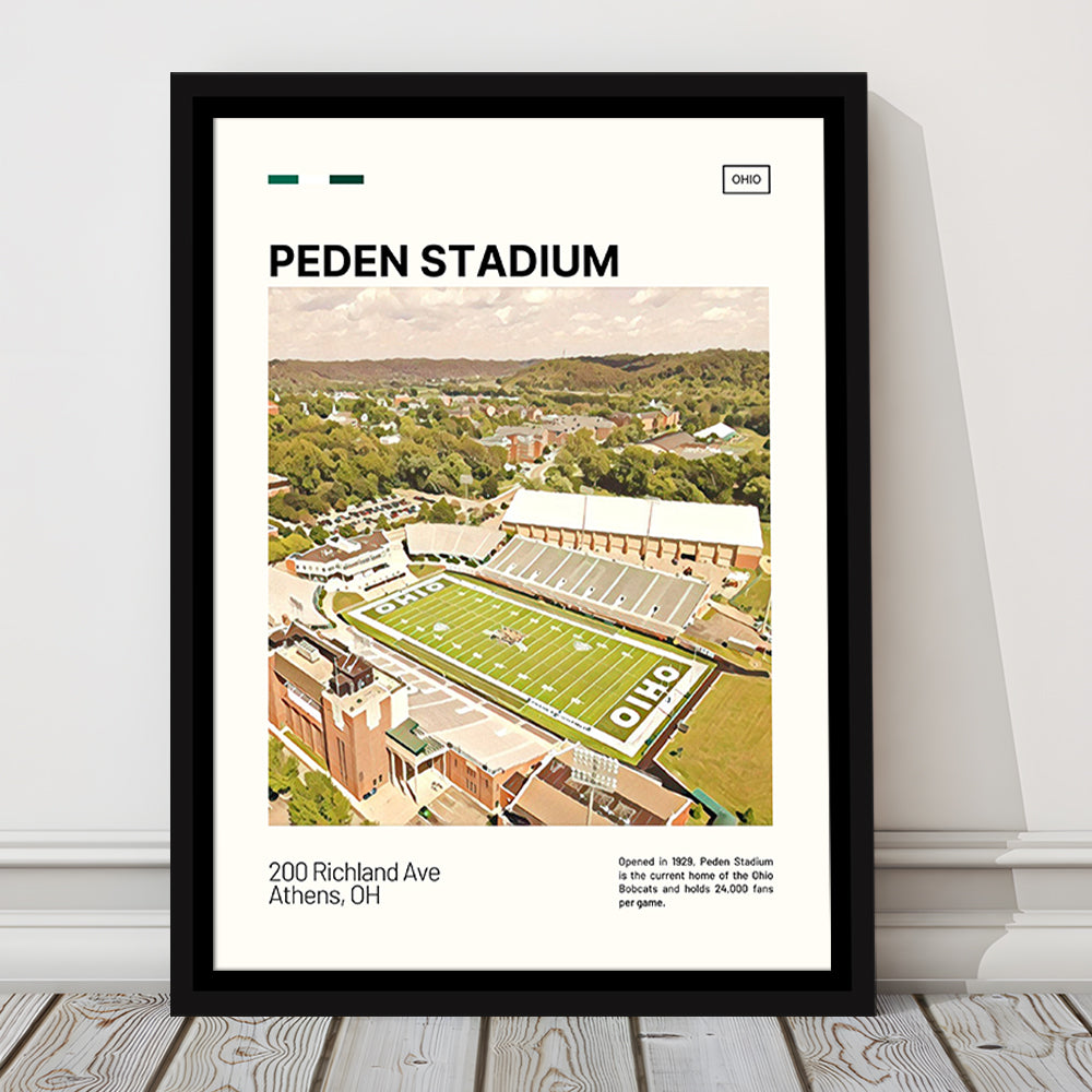Peden Stadium Print, Ohio Bobcats Stadium Canvas Art, Man Cave Gift, Floating Framed Canvas Print Wall Art