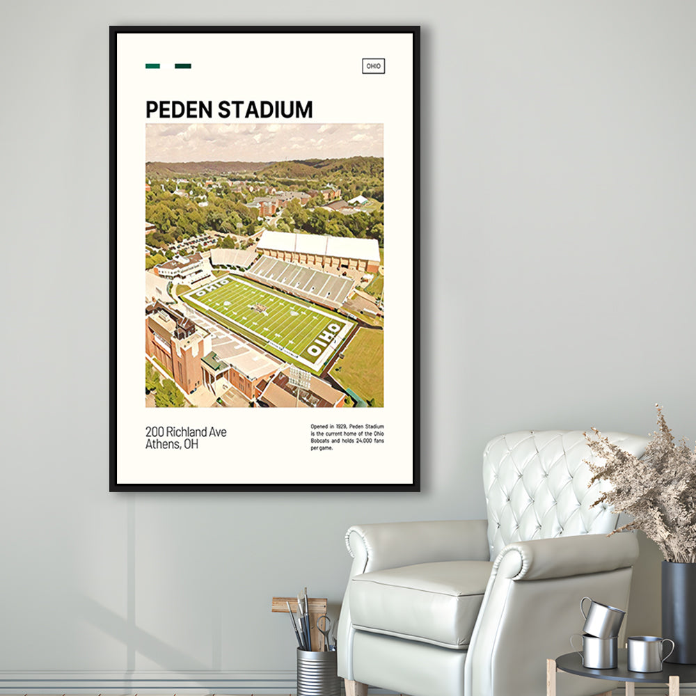 Peden Stadium Print, Ohio Bobcats Stadium Canvas Art, Man Cave Gift, Floating Framed Canvas Print Wall Art