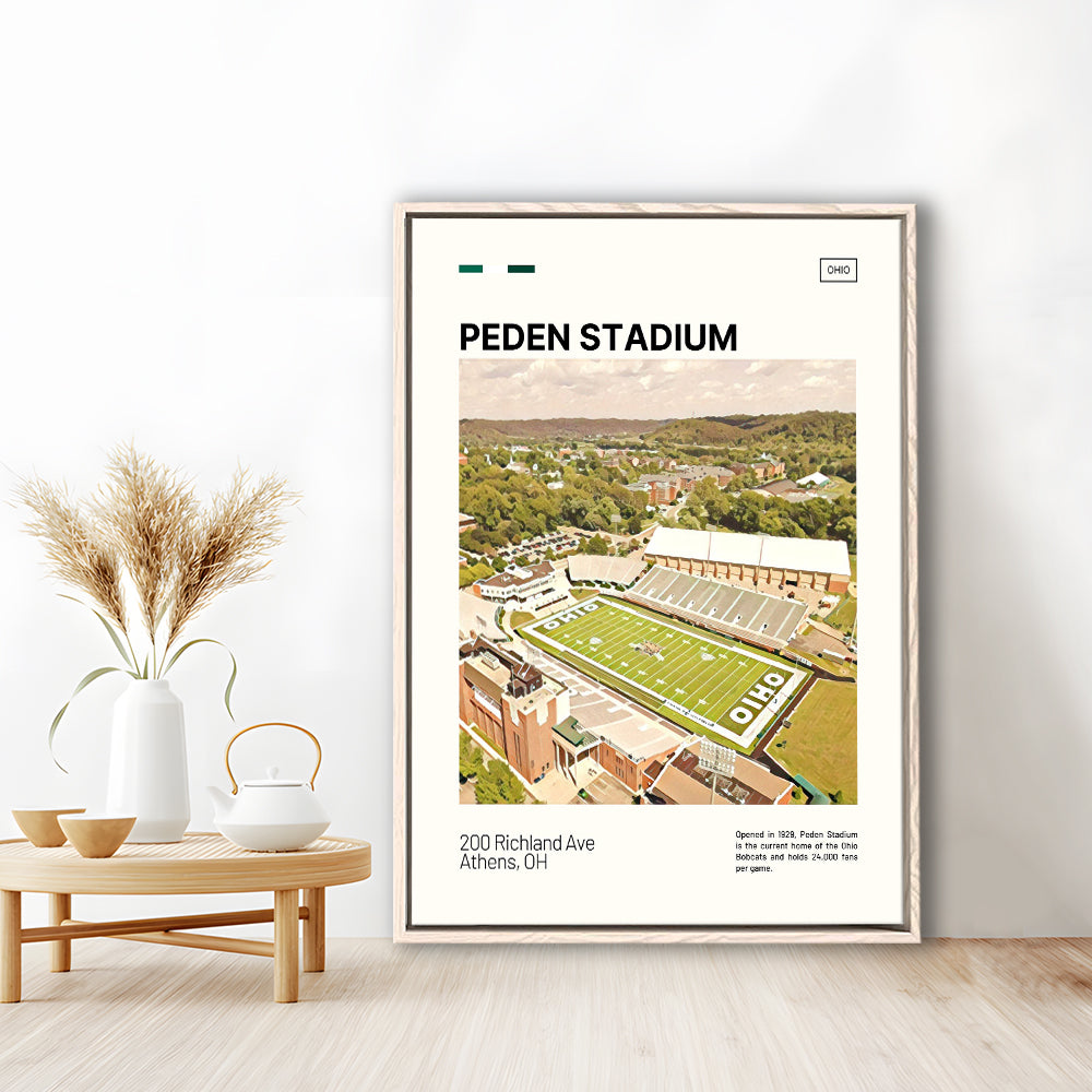 Peden Stadium Print, Ohio Bobcats Stadium Canvas Art, Man Cave Gift, Floating Framed Canvas Print Wall Art