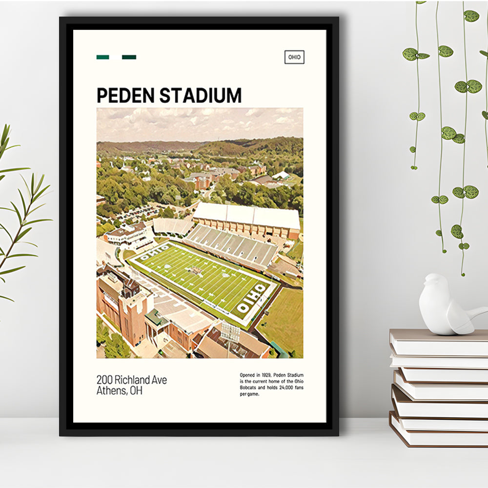 Peden Stadium Print, Ohio Bobcats Stadium Canvas Art, Man Cave Gift, Floating Framed Canvas Print Wall Art
